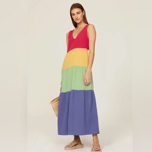 Marine Layer Corinne Rainbow Color Block Maxi dress size small